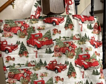 Christmas Red Truck Tote Bag B