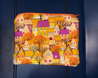 Fall houses make up bag/ pencil pouch
