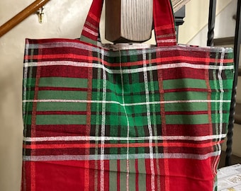 Plaid, Believe Red Truck Tote Bag B