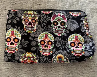 Sugar skulls make up bag/ pencil pouch