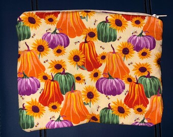 Fall pumpkins make up bag/ pencil pouch