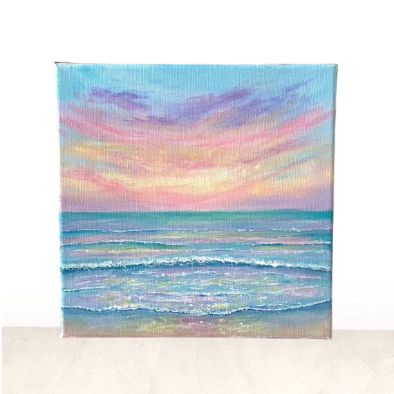 Original Acrylic painting, dreamy Seascape, Ocean, Art Hand Painted, Stretched Canvas, Home Decor, Gift