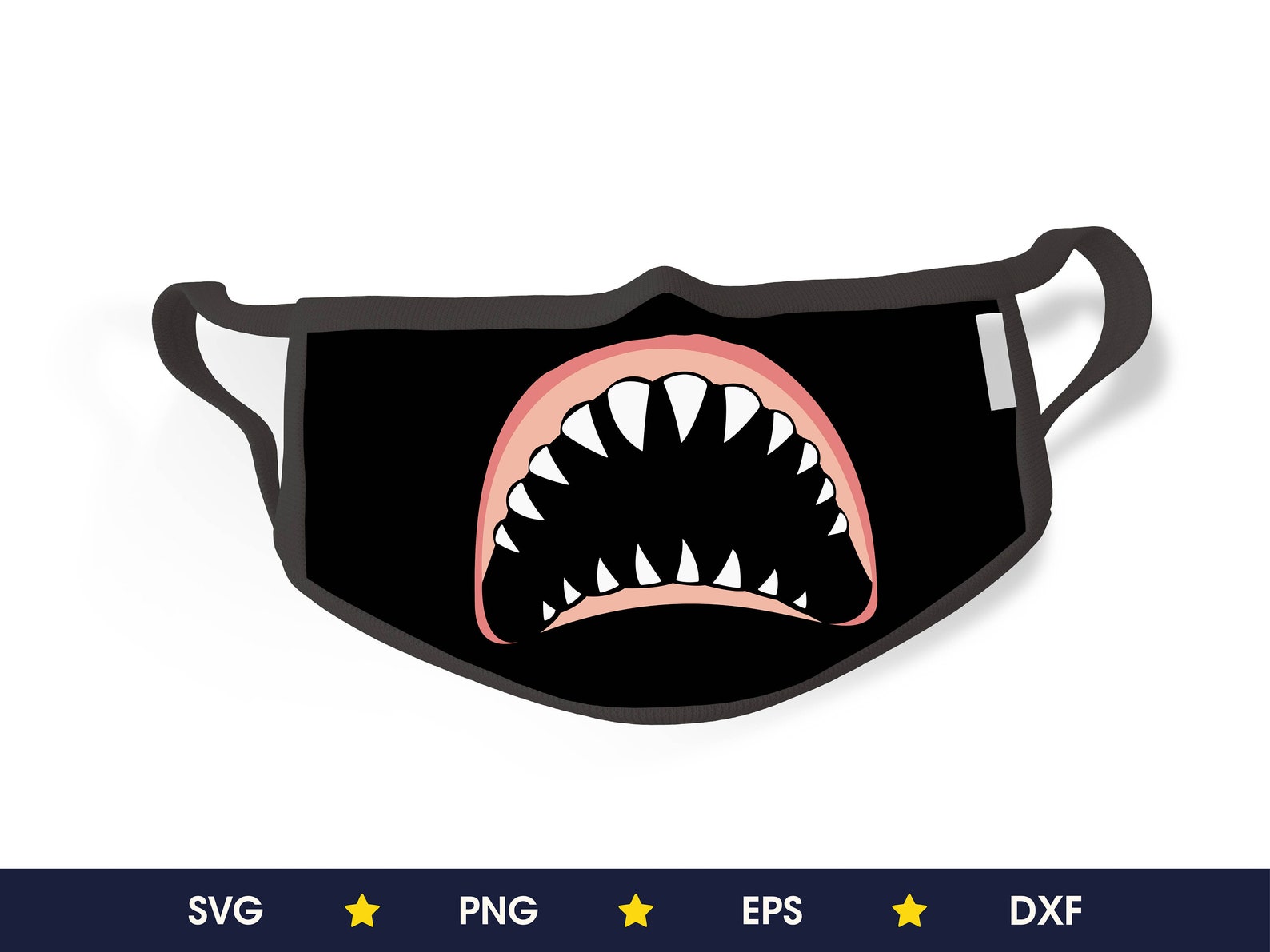 Shark teeth svg shark face mask svg quarentine mask svg Etsy