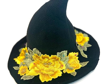 Cappello da strega ricamato a fiori