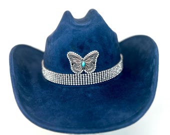 Cappello da cowgirl in velluto a farfalla