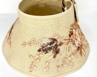 Visiera parasole compatta con ricamo floreale