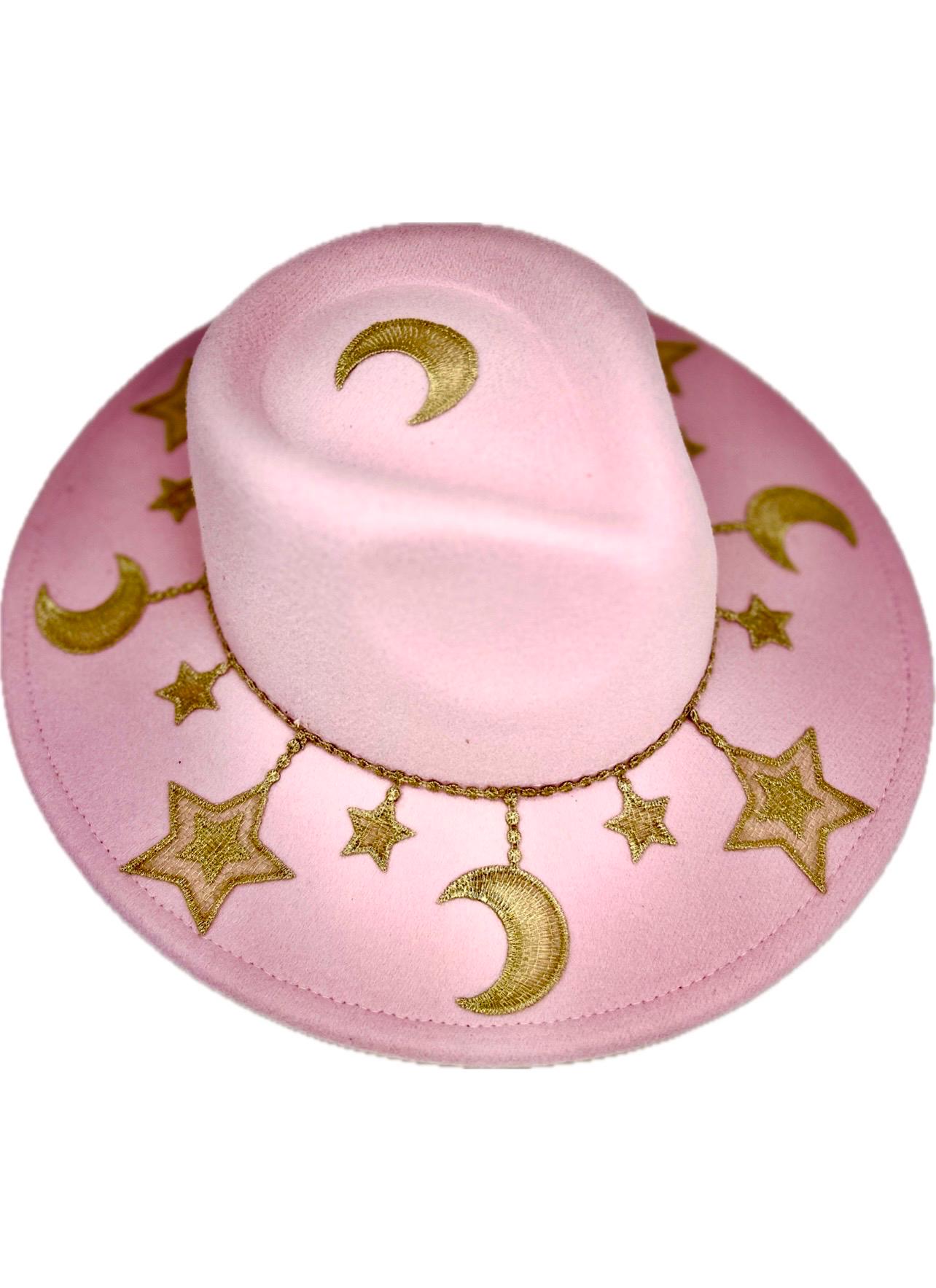 Celestial Initial Hat - M Pink Wide Brim Fedora Hat with Feather Accent Finally made a batch of horned hats specifically for my  main image 2