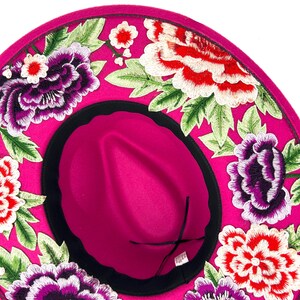 Hot Pink Floral Embroidered Wide Brim Hat - Etsy
