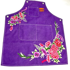Floral Embroidered Purple Apron
