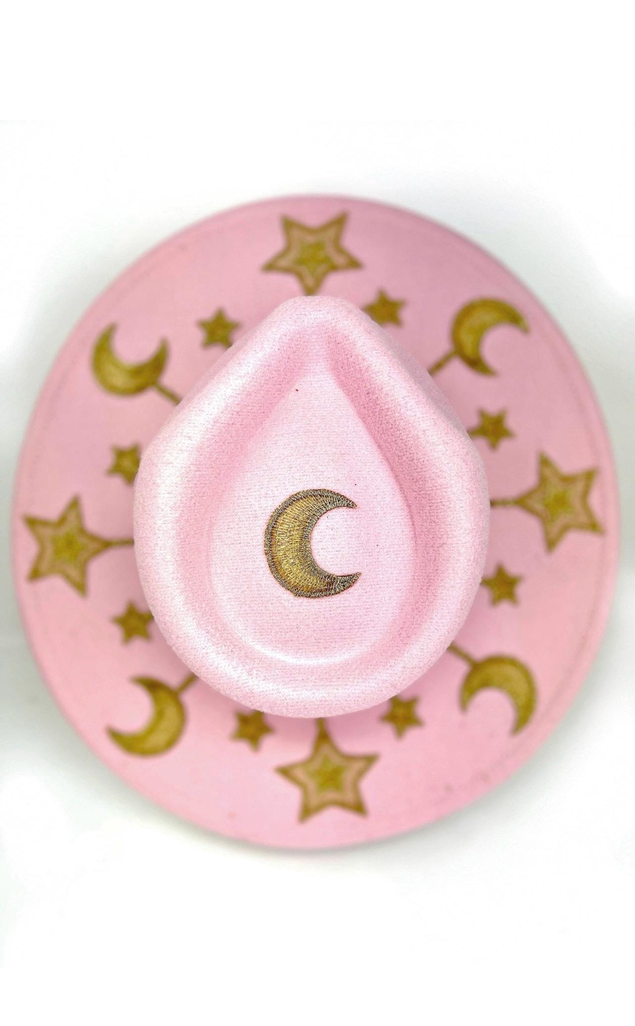 Celestial Initial Hat - M Pink Wide Brim Fedora Hat with Feather Accent Finally made a batch of horned hats specifically for my  main image 3