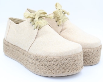Jute Tan Plateau Schuhe