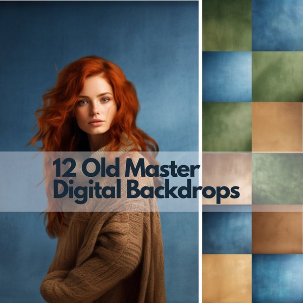 12 Old Master Digital Backdrops | Textured Headshot Studio | Blue Background | Brown Background | Green Background | Fine Art Faded Textures