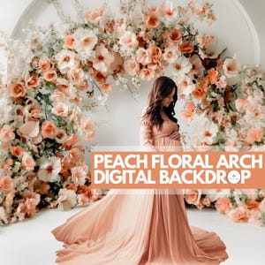 Peach Floral Arch Digital Backdrop | Blush Flowers Arch Background | White Room Photoshoot Wall | Minimalist Pastel Boho Arch |
