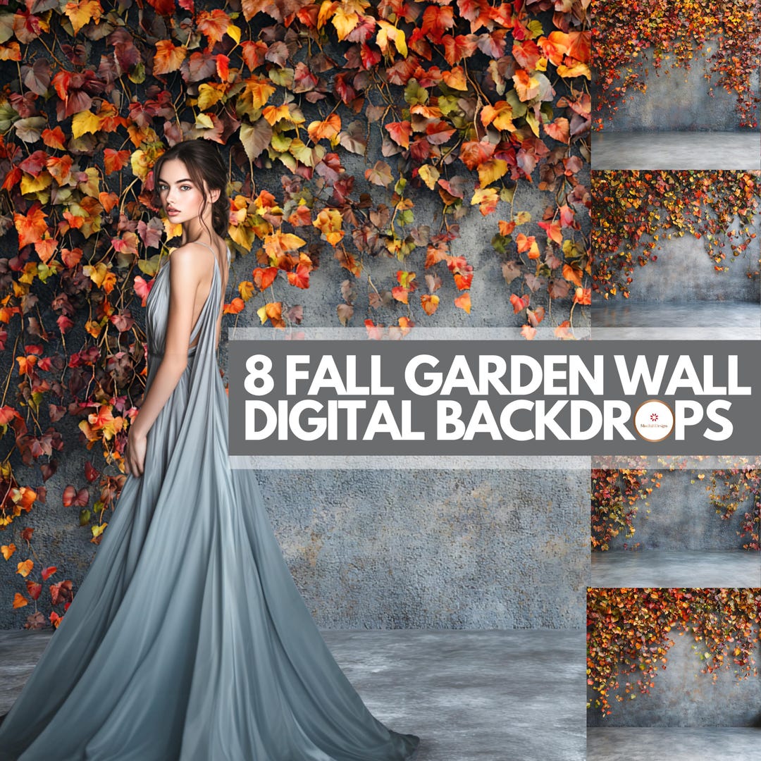 8 Fall Digital Backdrops | Autumn Foliage Garden Background | Grey ...