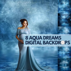 8 Water Digital Backdrops | Blue Painted Textured Background | Moon Ocean Water Photoshoot | Artistic Sea Waves Studio | Aqua Theme Fine Art