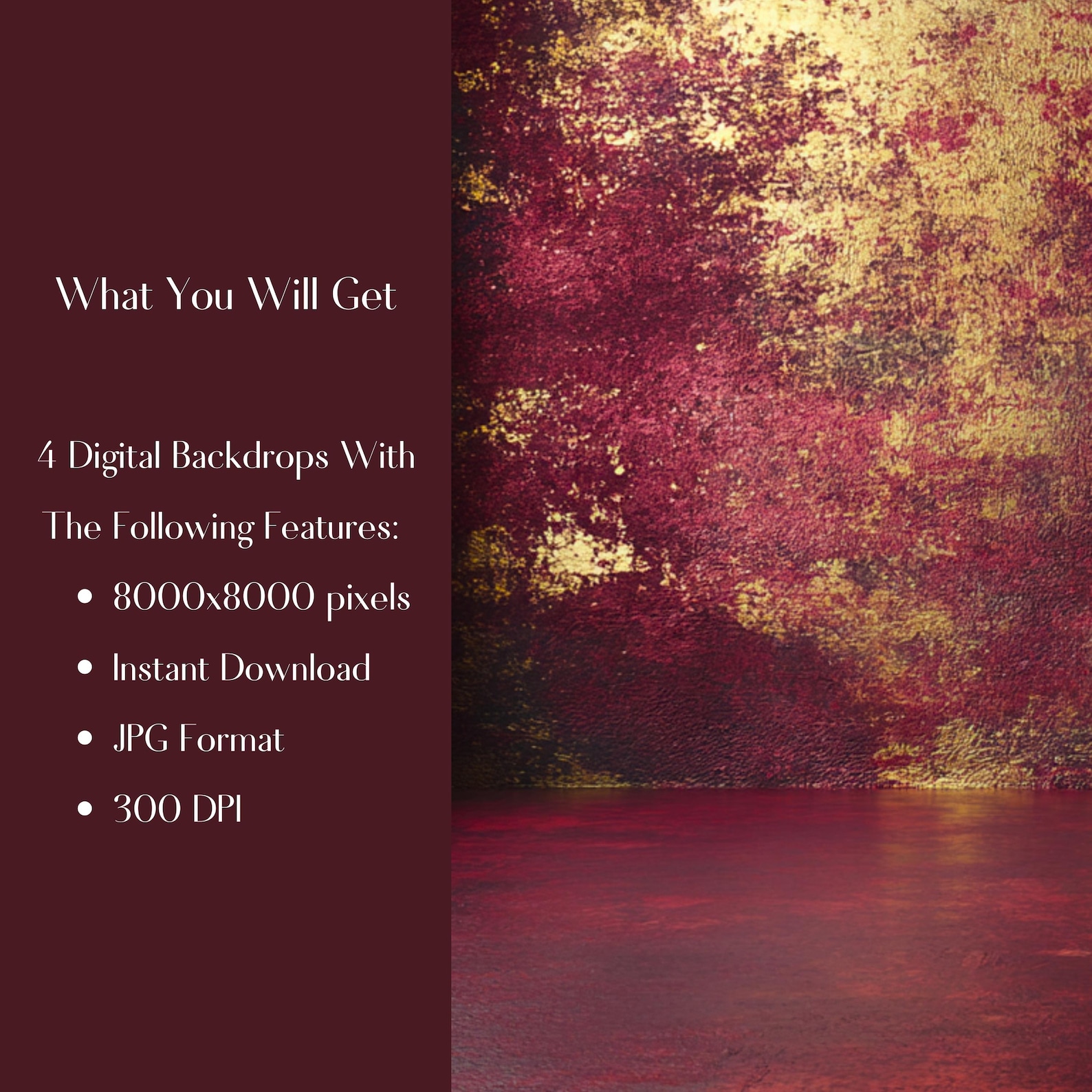4 Ruby Red Old Master Backdrops | Red Background | Luxurious Gold Foil ...