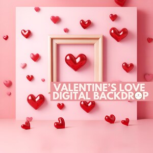 Valentine&#39;s Day Digital Backdrop, Valentine&#39;s Love Backdrop, Romantic Background, Pink Photography Studio Wall, Love Hearts Background