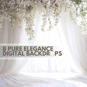 8 White Elegance Digital Backdrops, Digital Wedding Backdrop, White Flower Background, Floral Backdrop, White Garland Maternity Overlay