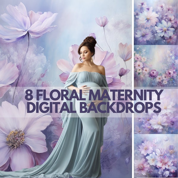 8 Floral Maternity Digital Backdrops | Fine Art Photography Background | Lilac Flowers Studio Photoshoot Wall | Elegant Purple Backdrop