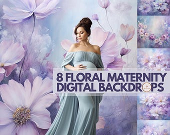 8 Floral Maternity Digital Backdrops | Fine Art Photography Background | Lilac Flowers Studio Photoshoot Wall | Elegant Purple Backdrop