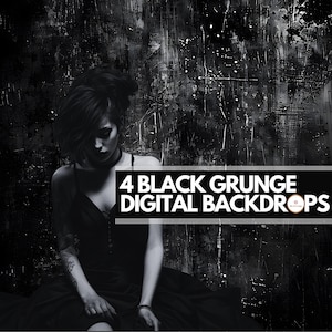 4 Black Grunge Digital Backdrops, Dark Distressed Background, Rock Textured Portrait Wall, Studio Photoshoot Weathered Wall, Grunge Backdrop