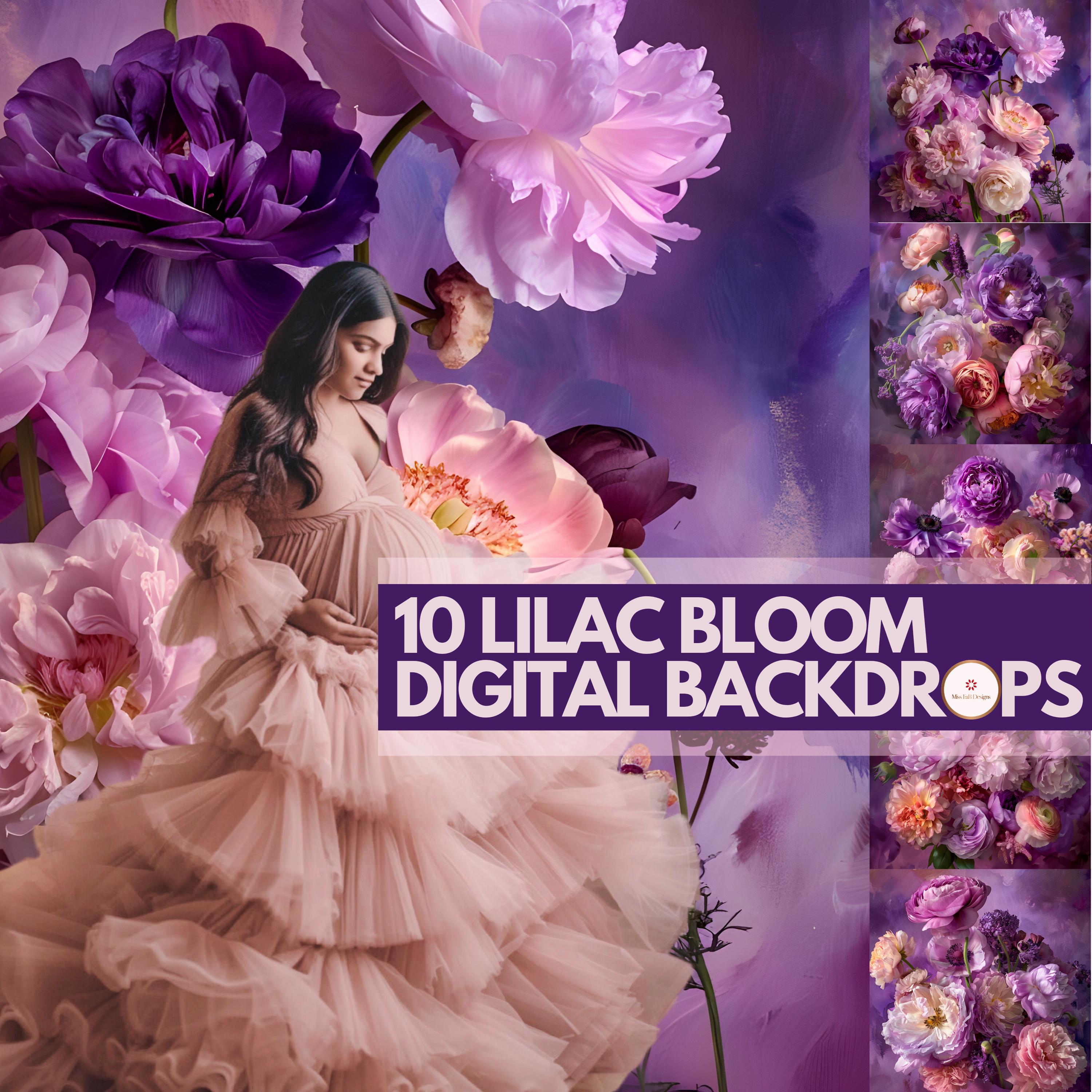 10 Lilac Bloom Digital Backdrop | Floral Purple Background | Lavender Flowers Studio Photoshoot | Fine Art Maternity Background