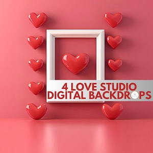 4 Love Studio Digital Backdrops, Valentine&#39;s Day Backgrounds, Red Hearts Backdrops, Minimalist Valentine&#39;s Day Wall, Romantic Backdrops