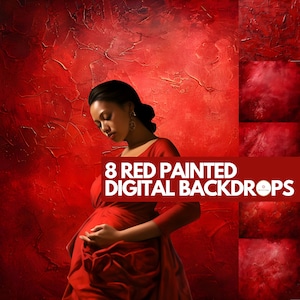 May include: Eight red painted digital backdrops. The backdrops are textured and have a painterly look. The backdrops are perfect for photographers and graphic designers.