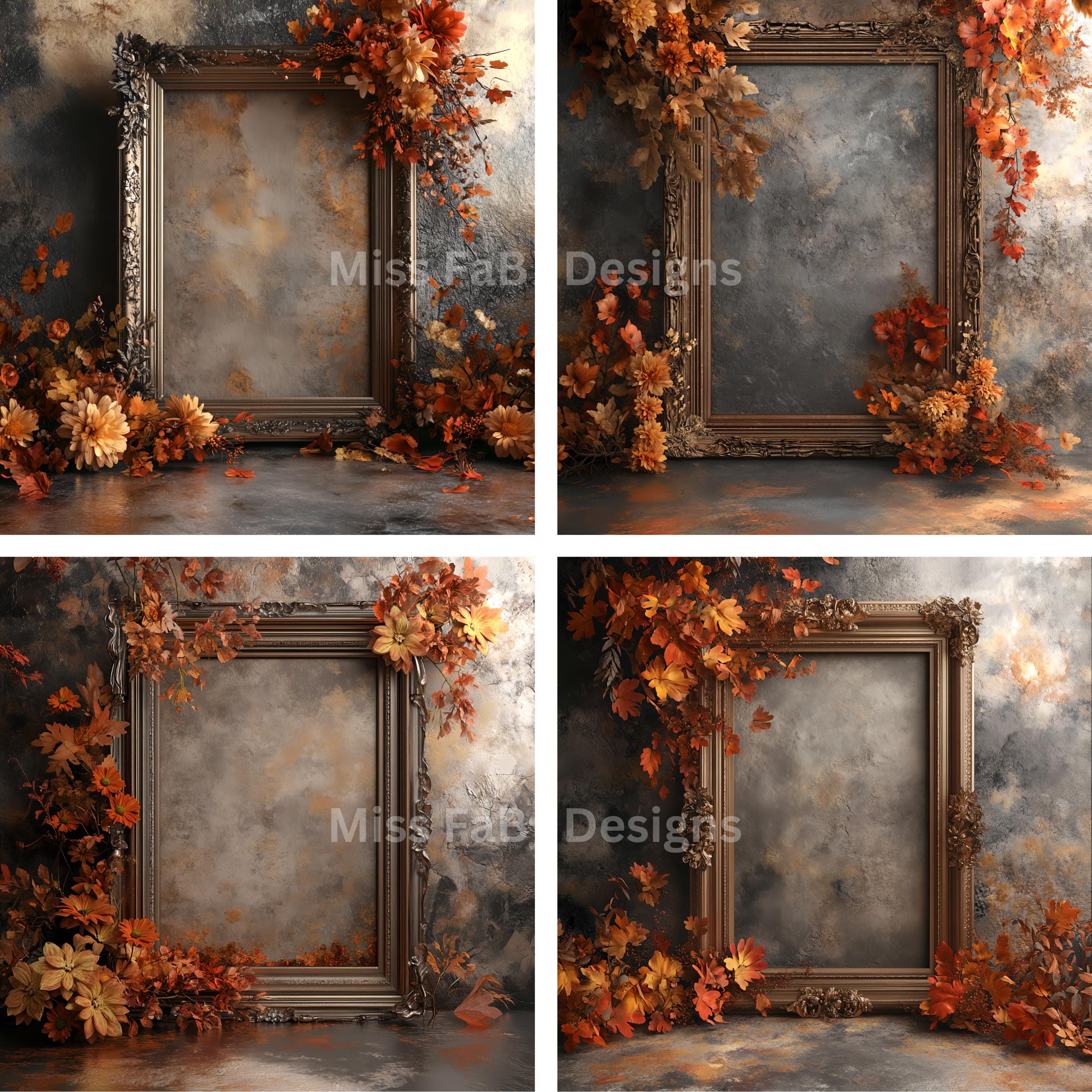 12 Fall Elegance Digital Backdrops, Fall Frame Backdrop, Autumn Foliage ...
