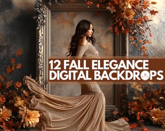 12 Fall Elegance Digital Backdrops, Fall Frame Backdrop, Autumn Foliage Background, Studio Brown Wall, Rustic Backgrounds, Thanksgiving Wall