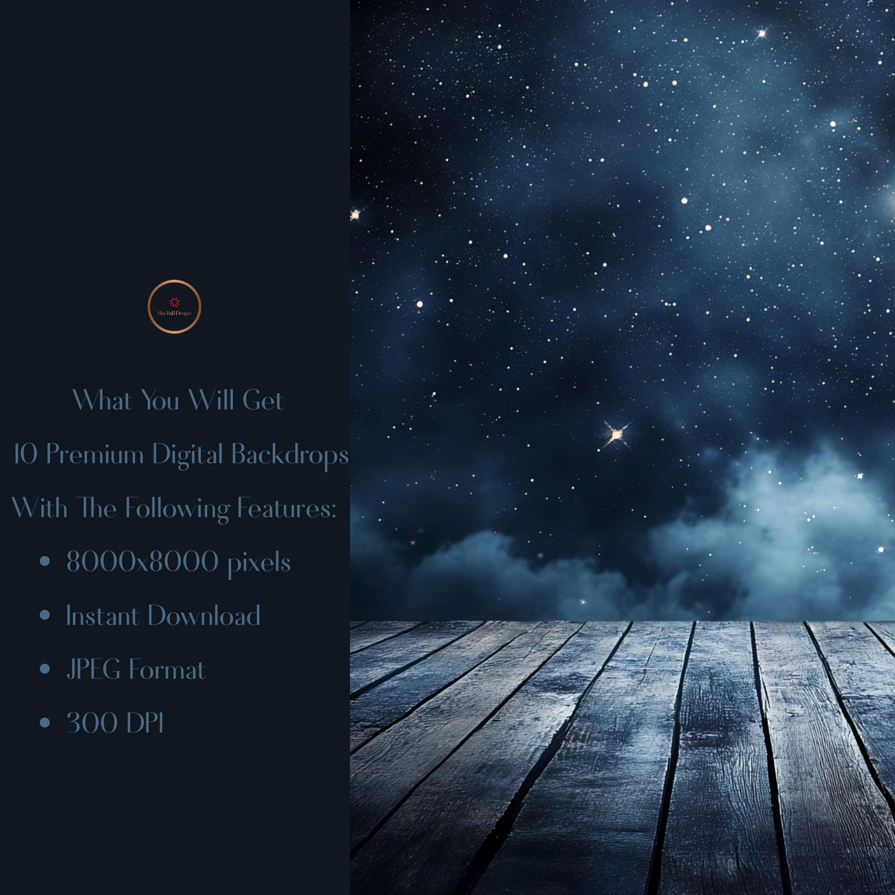 10 Starry Night Studio Digital Backdrops, Midnight Sky Background ...