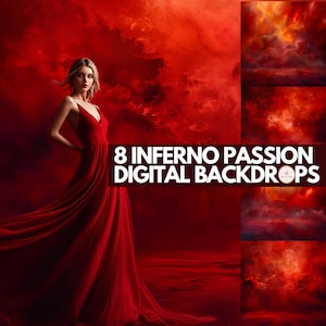 8 Inferno Passion Digital Backdrops | Fire Themed Background | Dramatic Flames Photography | Textured Red Fire Photoshoot | Red Backdrop