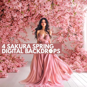 4 Cherry Blossom Digital Backdrops, Floral Spring Backdrop, Cherry Flowers Background, Minimalist Blossom Background,Cherry Blossom Branches
