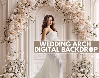 Luxurious Wedding Arch Digital Backdrop, Ivory Floral Arch Background, White Glamorous Photography Wall, Cream Maternity Backdrop,