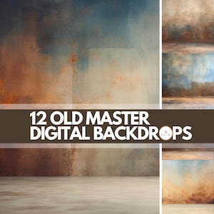 May include: Twelve digital backdrops featuring a variety of textured backgrounds in shades of brown, blue, and beige. The backdrops are ideal for photographers and graphic designers.