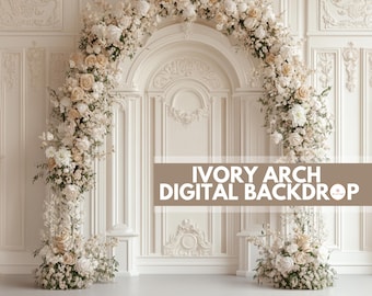 Ivory Arch Digital Backdrop, Luxurious Floral Arch Background, White Glamorous Photography Wall, Elegant Backdrop for Wedding, Maternity