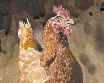 New Hampshire Red Chicken, Fine art watercolour bird print