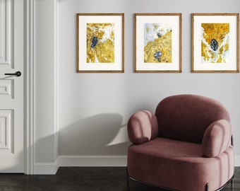 Watercolour print set. Tidal textures. Sandwich Bay, Kent, England. Fine art wall decor. Living room wall art. Set of 3 prints.