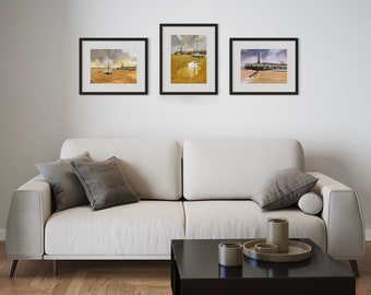 Watercolour print set. Margate Harbour Arm, Kent, England. Fine art wall decor. Living room wall art. Set of 3 prints. Gallery wall set.