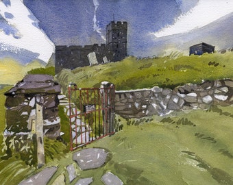 Brentor Church, Dartmoor, Devon, watercolour print, English landscape, fine art print, archival print, wall decor