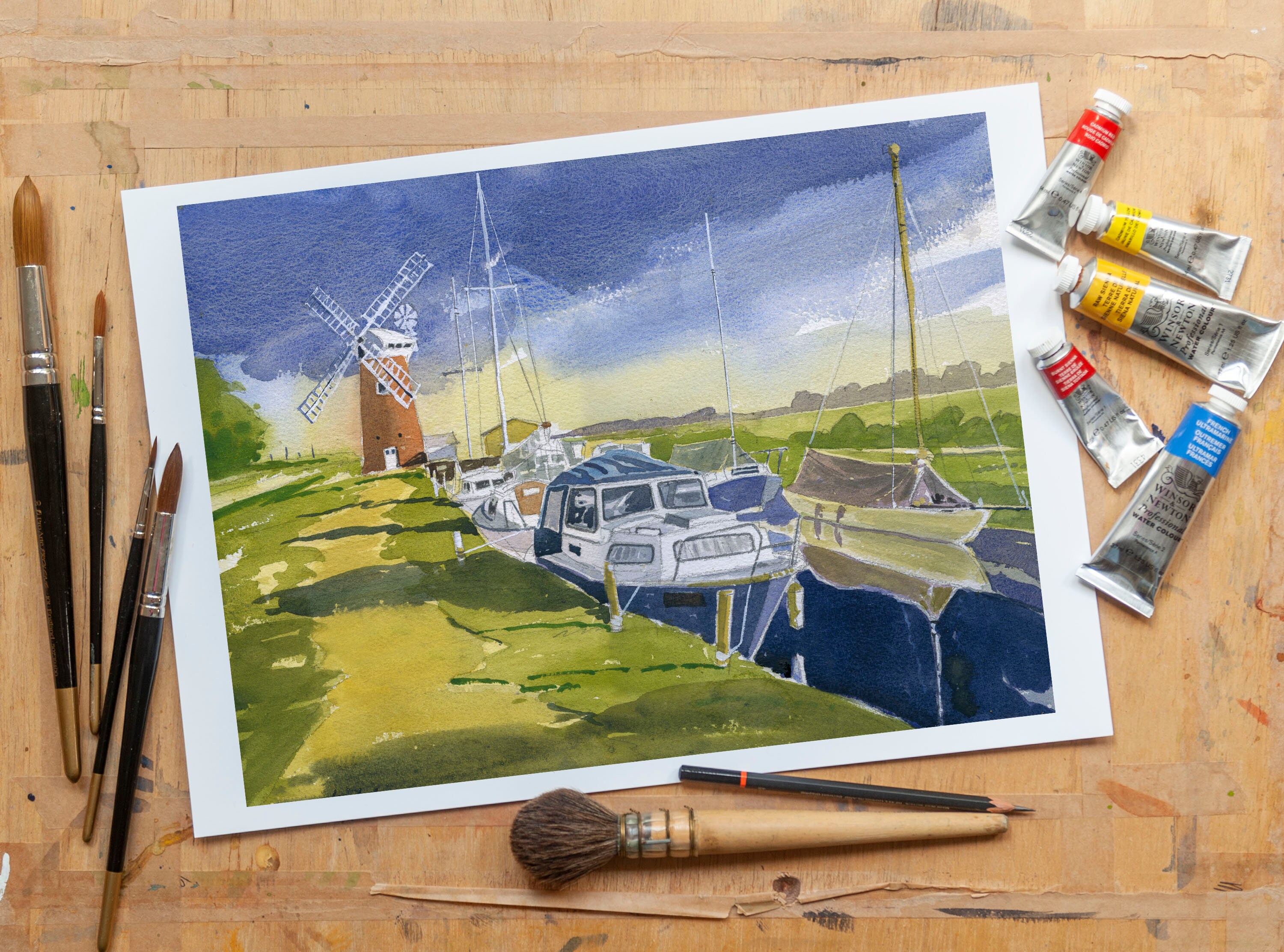 England Norfolk Broads fine art print watercolour print Horsey Mill