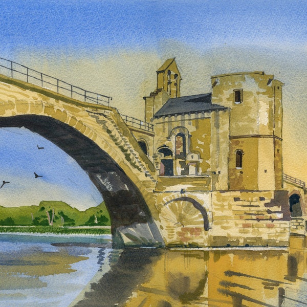 Pont d'Avignon, Watercolour print, fine art print, archival print, wall decor