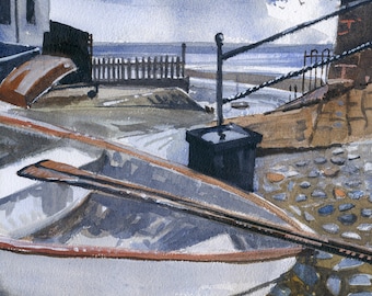 Robin Hood's Bay, North Yorkshire, England. Fine art watercolour print