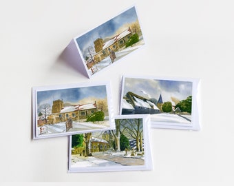 Christmas Cards English Churches In The Snow Six Hand-Made Greetings Cards Pack Birthday Cards Art Gift Set