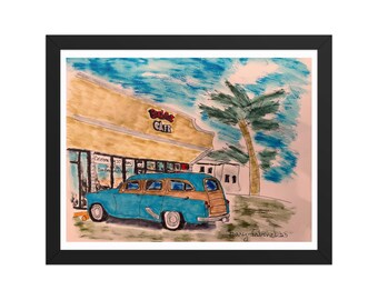 Classic Woodie at Beach Hut - Framed