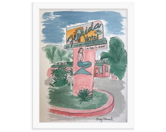 Framed - Little Pink Motel sign in St Augustine - Air BNB with retro-styled rooms.