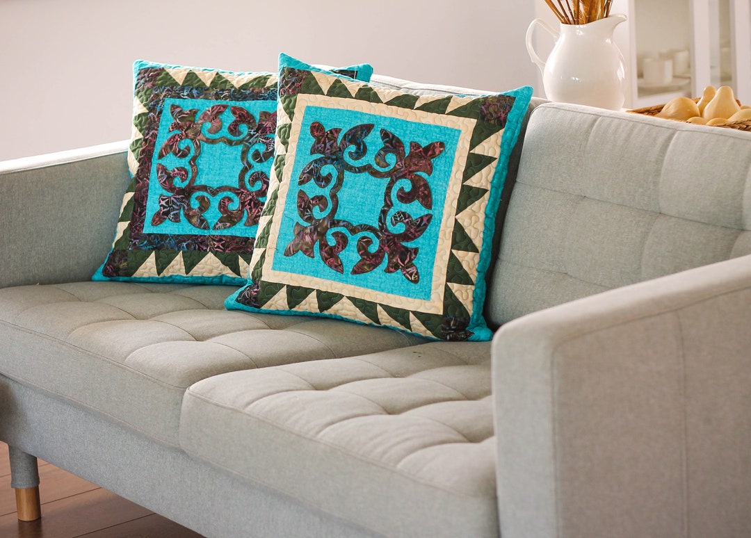 Quilt Pillow Cover turquoise Quilted Throw Pillow Cover Cotton