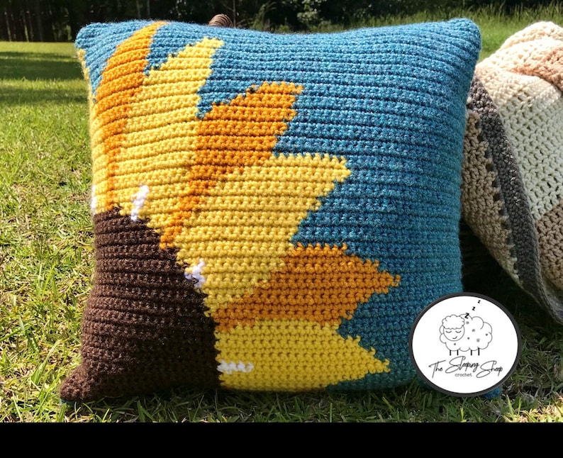Sunflower Crochet Pillow Pattern Intarsia Crochet Etsy