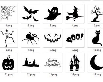 Clipart Hallowen, Haloween svg, Duch svg, Nietoperz svg, Wiedźma svg, Szkielet svg, Pajęcza sieć svg, Pająk svg, Twarz dyni svg, Wektor Halloween