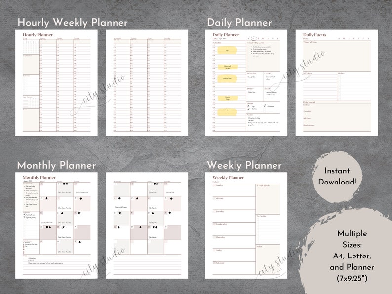Weekly Planner Printable Daily Hourly Planner Undated - Etsy